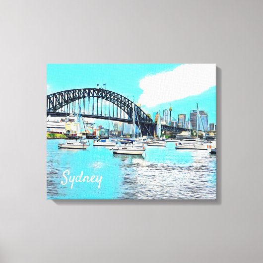 Sydney Harbor Bridge blauwe hemel met jachten Canvas Afdruk (Voorkant)