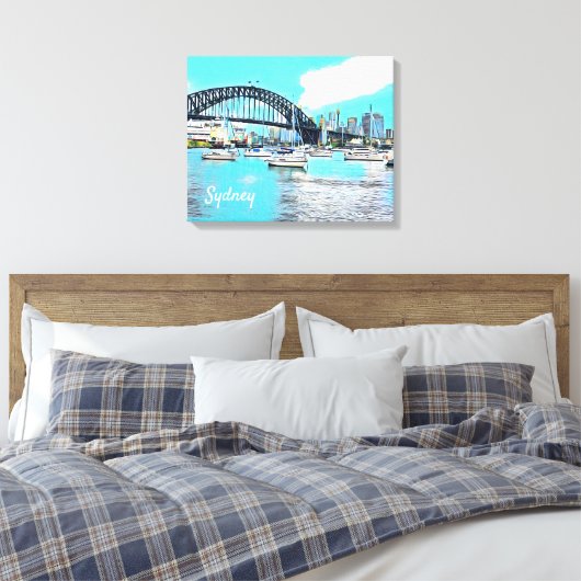 Sydney Harbor Bridge blauwe hemel met jachten Canvas Afdruk (Insitu (Slaapkamer))