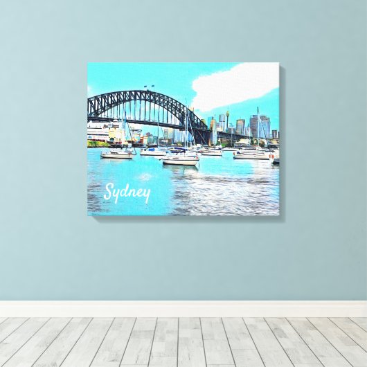 Sydney Harbor Bridge blauwe hemel met jachten Canvas Afdruk (Insitu (Houten vloer))