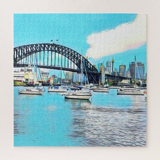 Sydney Harbor Bridge blauwe hemel met jachten Legpuzzel (Verticaal)