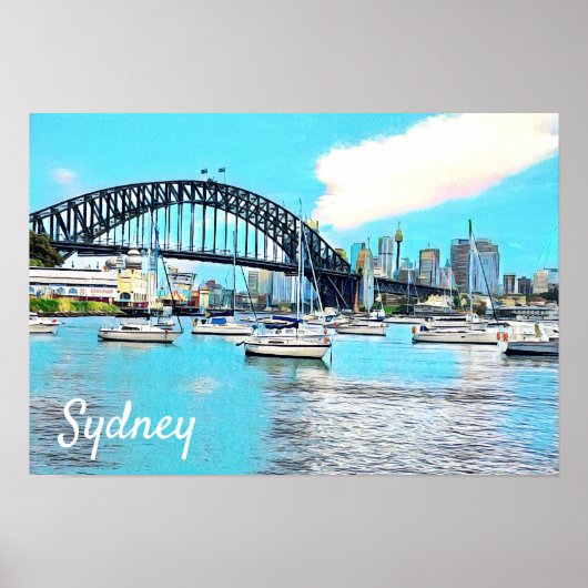 Sydney Harbor Bridge blauwe hemel met jachten Poster (Voorkant)