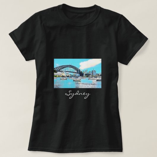 Sydney Harbor Bridge blauwe hemel met jachten T-shirt (Design voorkant)