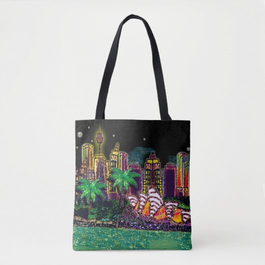 Sydney Harbour Black Sky van Sequin Dreams Studio Tote Bag (Voorkant)