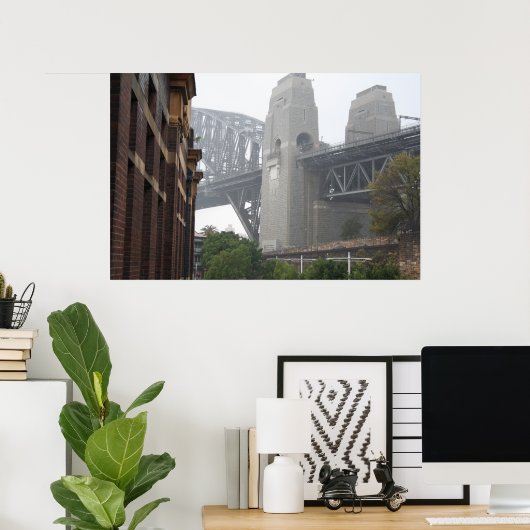 Sydney Harbour Bridge Grey Mist Poster (Thuiskantoor)