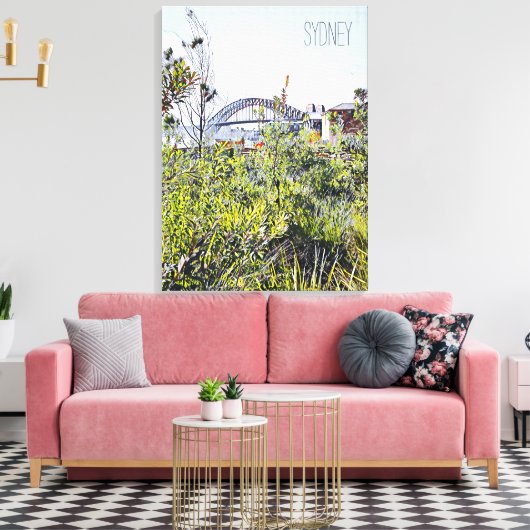 Sydney Harbour Bridge met inheemse planten Canvas Afdruk (Insitu (Woonkamer))