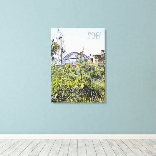 Sydney Harbour Bridge met inheemse planten Canvas Afdruk (Insitu (Houten vloer))