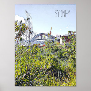 Sydney Harbour Bridge met inheemse planten Poster
