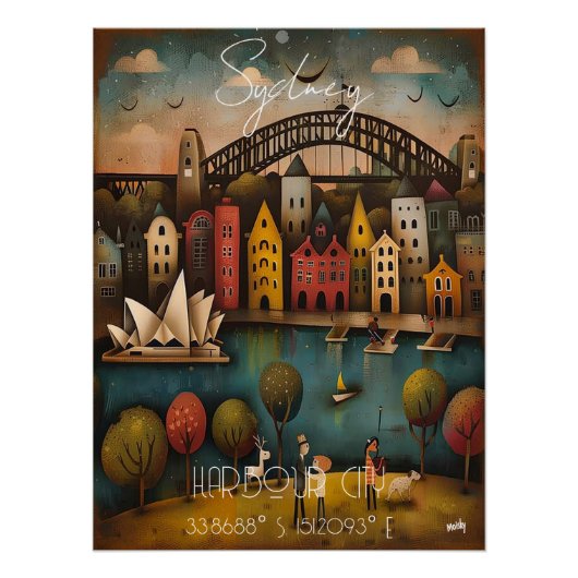 Sydney: Harbour City - Whimsical Art Perfect Poster (Voorkant)