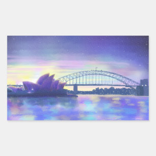 Sydney Harbour Opera House Paarse Zonsondergang Sc Rechthoekige Sticker