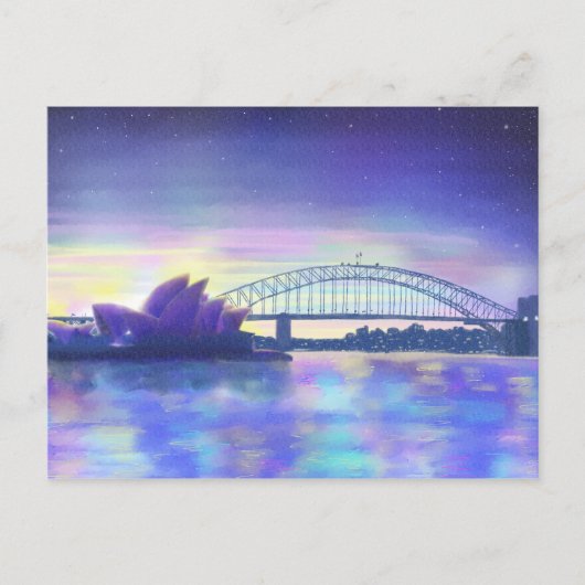 Sydney Harbour Paarse Sunset Cityscape Painting Briefkaart (Voorkant)