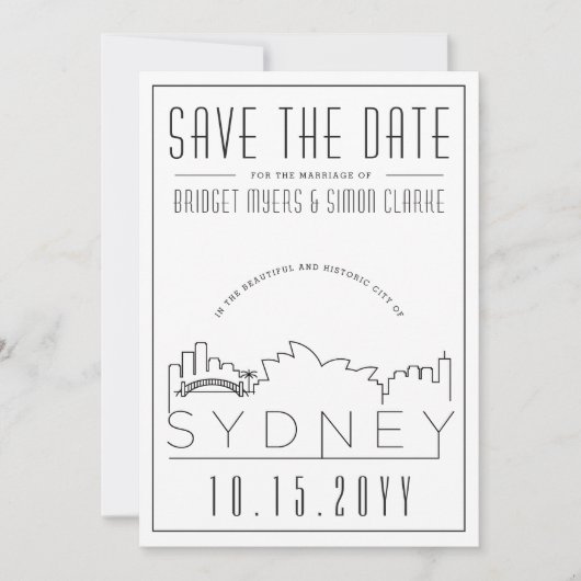 Sydney Huwelijk Deco Stijl Skyline Save the Date Kaart (Voorkant)