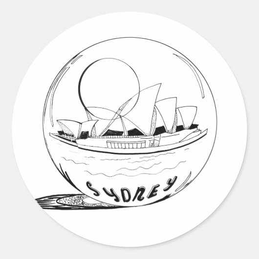 Sydney in een glazen wereldbol ronde sticker (Voorkant)