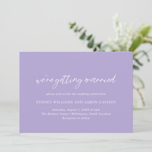 Sydney Lavender Modern Wedding Kaart (Staand voorkant)