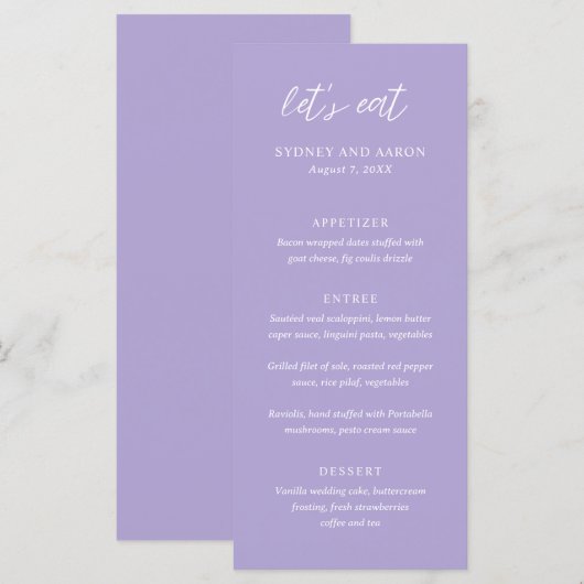 Sydney Lavender Modern Wedding Menu (Voorkant / Achterkant)