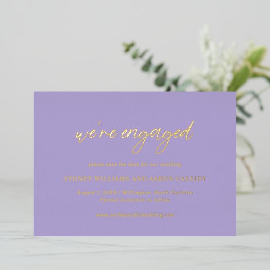 Sydney Lavender Modern Wedding Save the Date Folie Uitnodiging (Staand Voorkant)