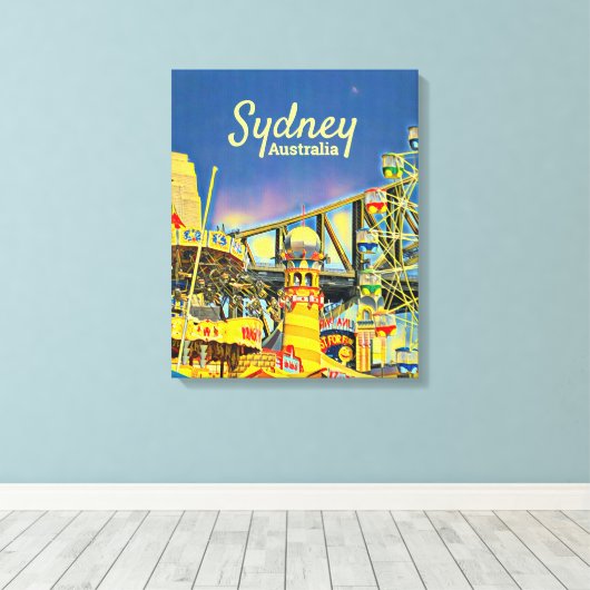 Sydney Luna Park leuk reisblad Canvas Afdruk (Insitu (Houten vloer))