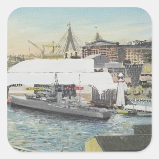 Sydney Maritime Museum van Hotel Balcony. 1998 Vierkante Sticker (Voorkant)
