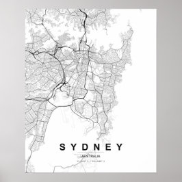 Sydney Minimalistische Kaart (Zwart & Wit) Poster