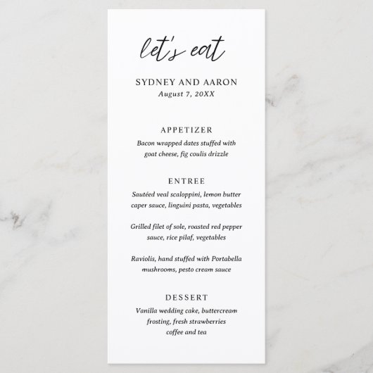 Sydney Moderne Bruiloft Menu (Voorkant)