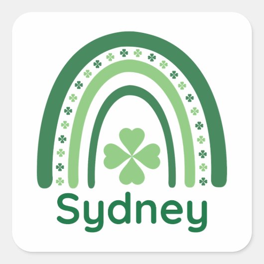Sydney Name Clover Boho Rainbow Vierkante Sticker (Voorkant)