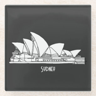 Sydney Opera House Australia tekenend souvenir Glazen Onderzetter