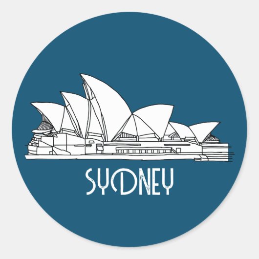 Sydney Opera House Australia tekenend souvenir Ronde Sticker (Voorkant)