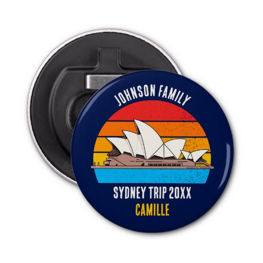 Sydney Opera House Australia Trip Custom Blue Button Flesopener (Voorkant)