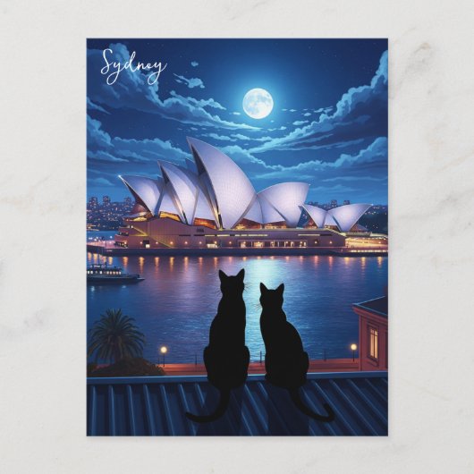 Sydney Opera House Australië katten bij nacht Briefkaart (Voorkant)