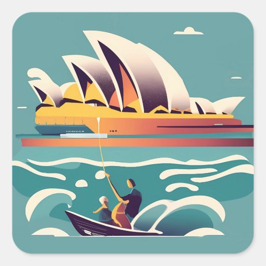 Sydney Opera House Australië schilderij souvenir Vierkante Sticker (Voorkant)