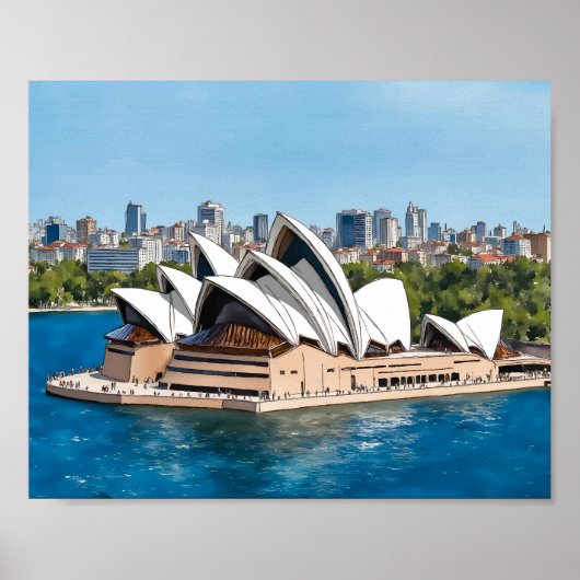 Sydney Opera House Australië Waterverf Poster (Voorkant)