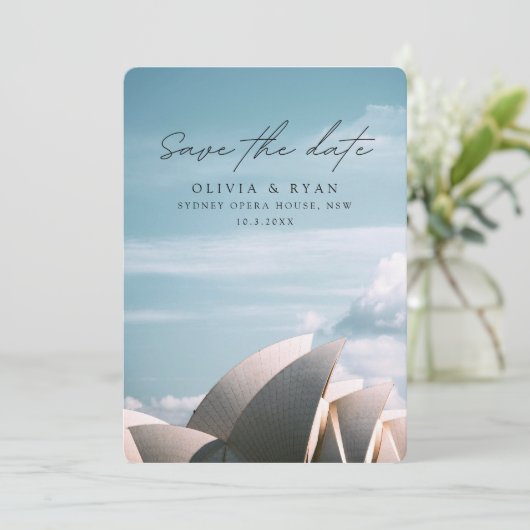 Sydney Opera House Bruiloft Save the Date Kaart (Staand voorkant)