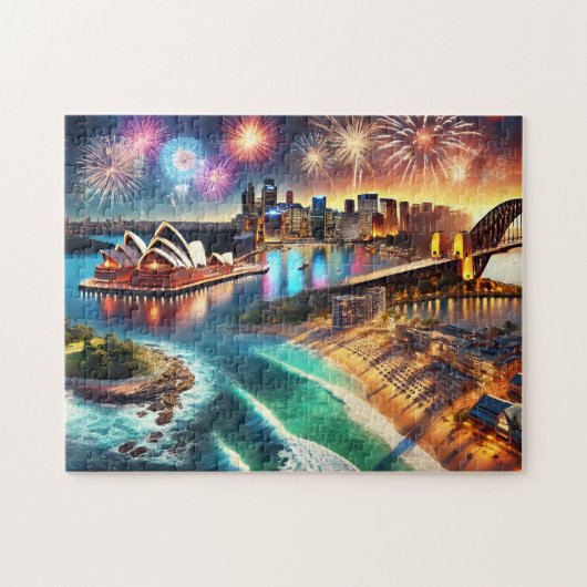 Sydney Opera House Fireworks Harbour Bridge Night Legpuzzel (Horizontaal)