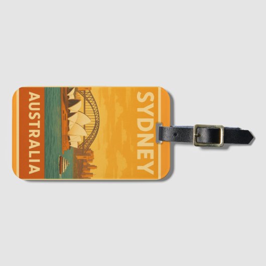 Sydney Opera House & Harbour Bridge Retro Bagagelabel (Voorkant (horizontaal))