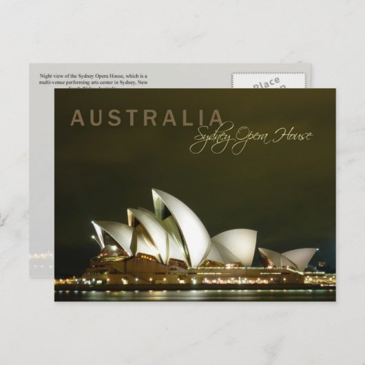 Sydney Opera House 's nachts Briefkaart (Voorkant / Achterkant)