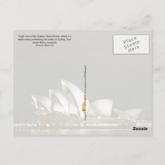 Sydney Opera House 's nachts Briefkaart (Achterkant)
