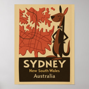 Sydney Retro Kaart Reizen Vintage jaren 1950 Carto Poster