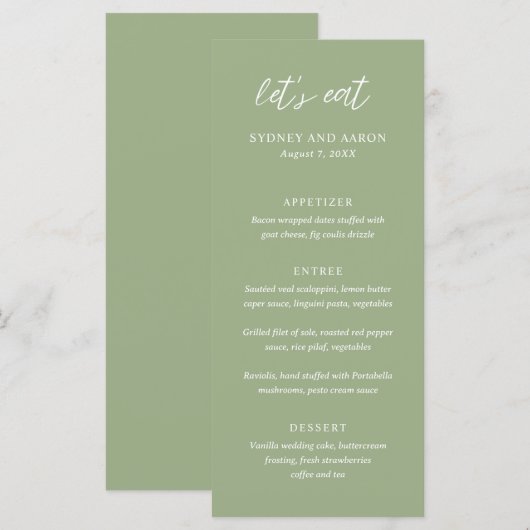Sydney Sage Green Modern Wedding Menu (Voorkant / Achterkant)