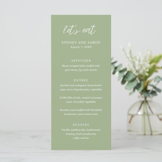 Sydney Sage Green Modern Wedding Menu (Staand voorkant)