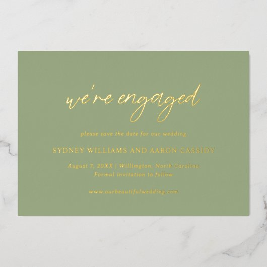 Sydney Sage Green Modern Wedding Save the Date Folie Uitnodiging (Voorkant)