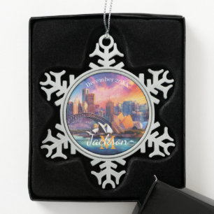 Sydney Skyline Abstracte kunst Tin Sneeuwvlok Ornament