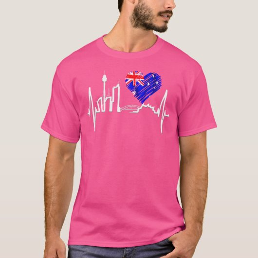 Sydney Skyline Heartbeat Australia Flag Lover Oper T-shirt (Voorkant)