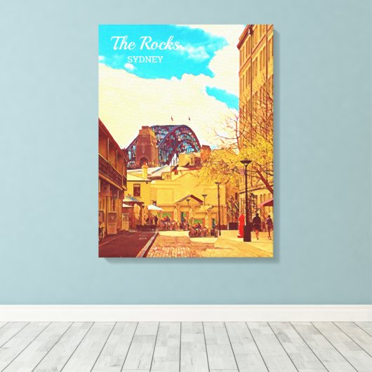 Sydney The Rocks met een havenbrug Canvas Afdruk (Insitu (Houten vloer))
