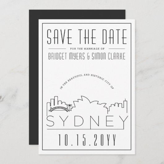 Sydney Trouw Deco Stijl Skyline Save the Date Kaart (Voorkant / Achterkant)