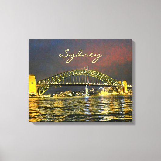 Sydney via de nachtelijke Harbor Bridge Australië  Canvas Afdruk (Voorkant)