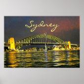 Sydney via de nachtelijke Harbor Bridge Australië  Poster (Voorkant)