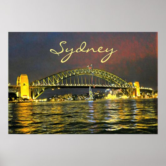 Sydney via de nachtelijke Harbor Bridge Australië  Poster (Voorkant)