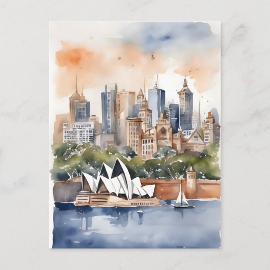 Sydney waterverf kunst briefkaart (Voorkant)