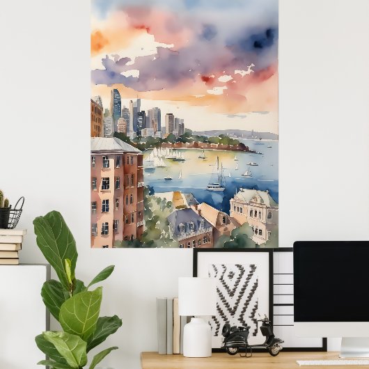 Sydney waterverf kunst poster (Thuiskantoor)