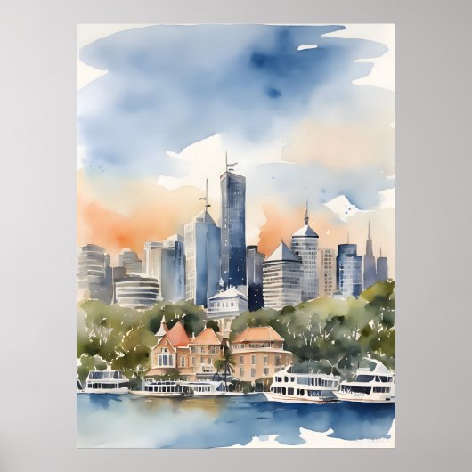 Sydney waterverf kunst poster (Voorkant)