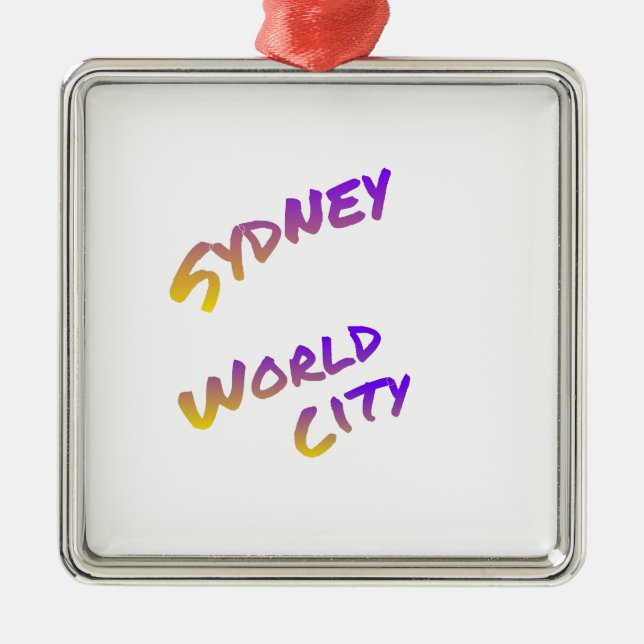 Sydney world city, kleurrijke tekstkunst metalen ornament (Voorkant)